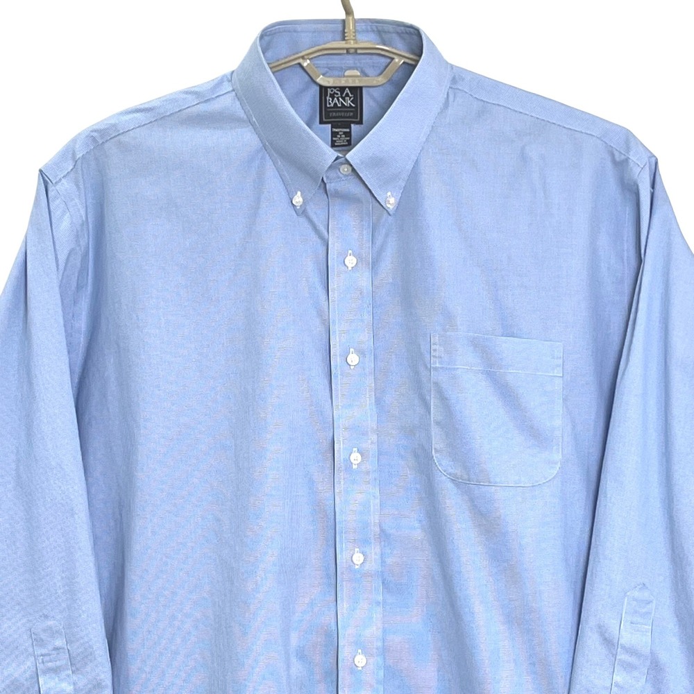 Jos. A. Bank Mens Traveler Dress Shirt 18-35 Blue Traditional Fit Houndstooth - Picture 5 of 8